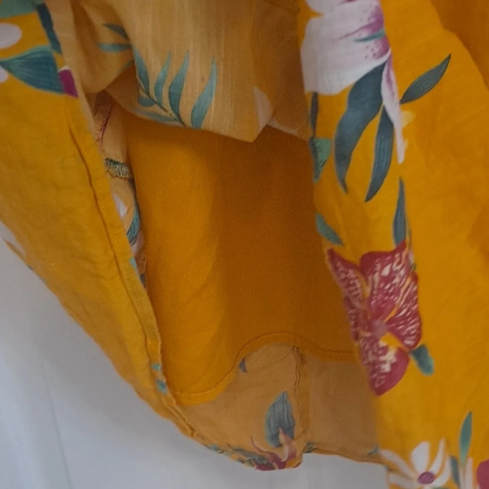 Old Navy Mustard Yellow Tropical Flower Ruffle Vacation Cruise Summer Sundress